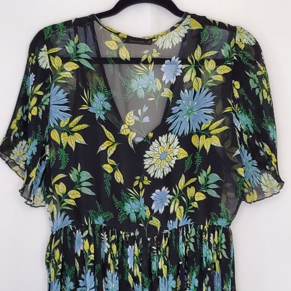 Zara Floral Print Mini Dress Pleated Dark Floral - Picture 4 of 14